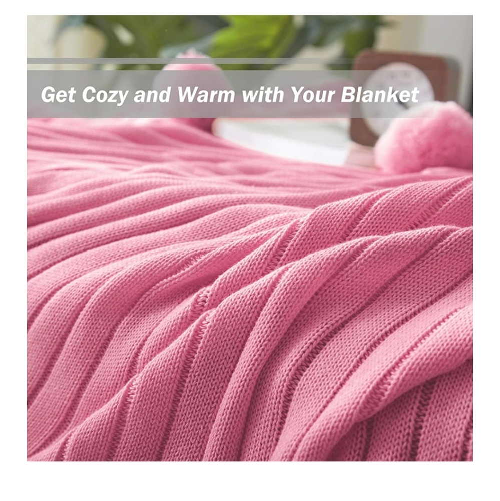 NEW Pink Pom Pom Throw Blanket Knit Blanket
39x59" - Picture 2 of 5